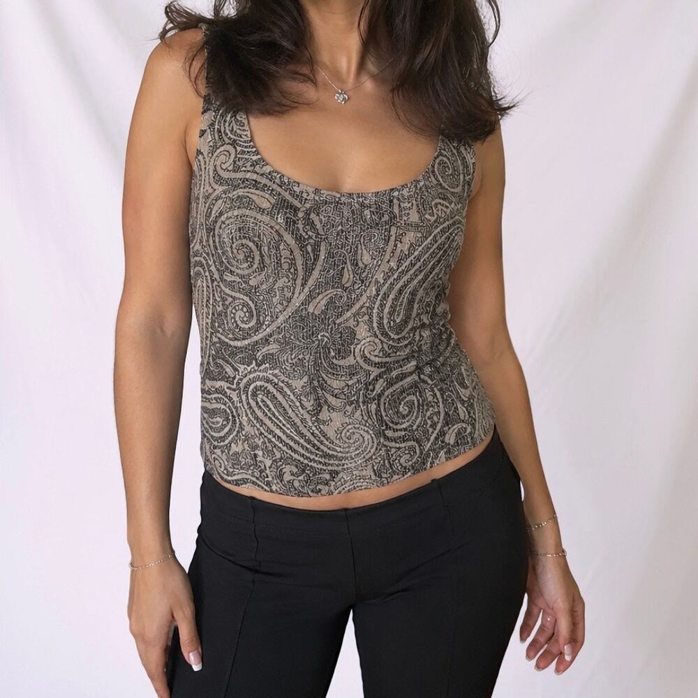 Vintage Y2K Alex Evenings Metallic Paisley Glitter Tank Top Size Large